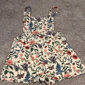 Floral Printed Cream Romper Overalls